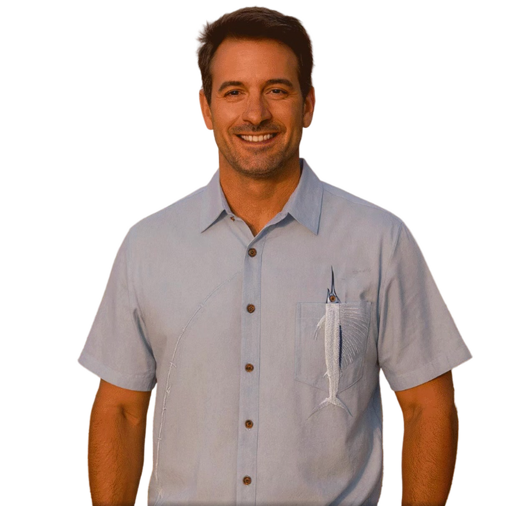 Shake the Hook Embroidered Camp Shirt by Bamboo Cay