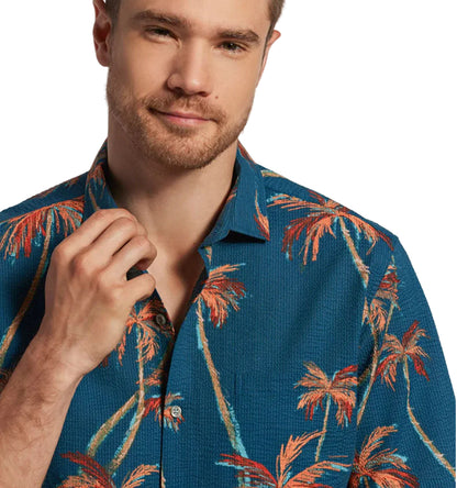 palm dress shirt Short Sleeve Palm Print Shirt in Snow White