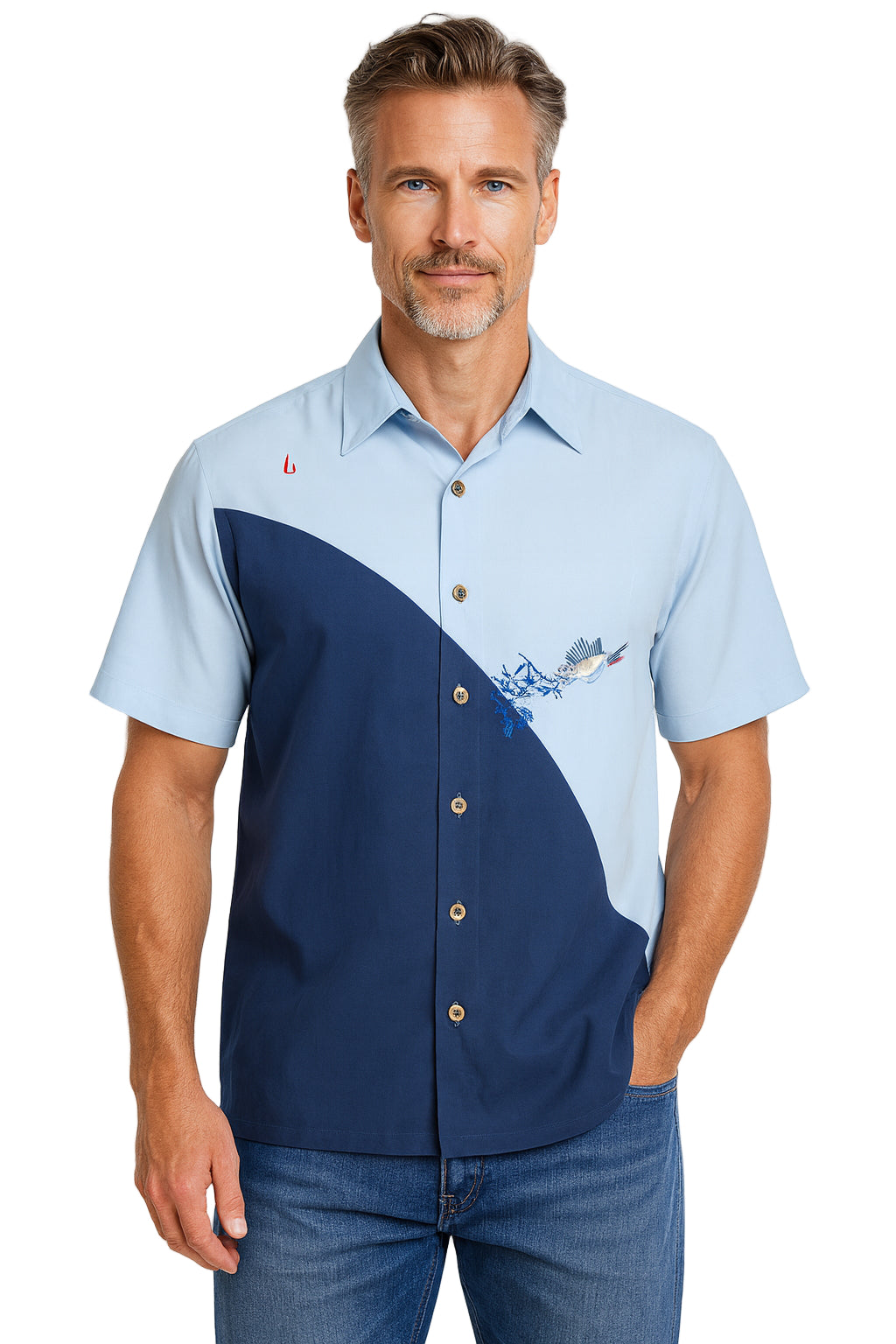 Flying Triple Rods Embroidered Polynosic Camp Shirt by Bamboo Cay