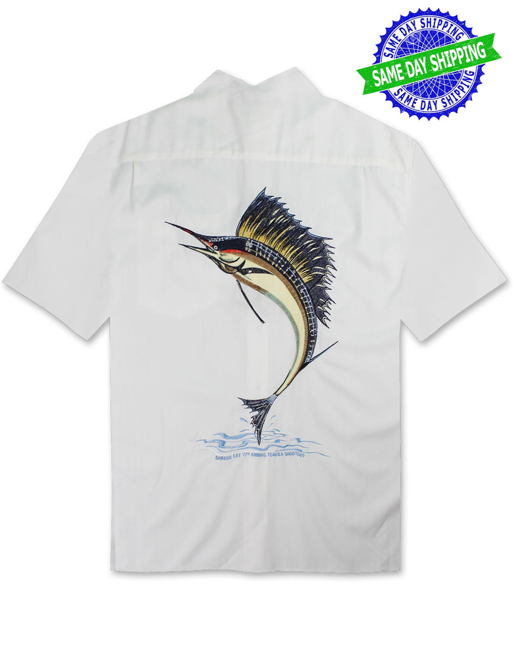 Sailfish Shootout Embroidered Polynosic Camp Shirt by Bamboo Cay