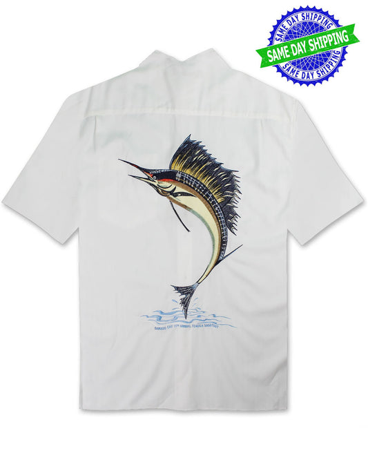 Sailfish Shootout Embroidered Polynosic Camp Shirt by Bamboo Cay