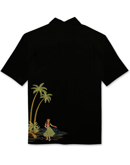 Dancing Hula Embroidered Polynosic Camp Shirt by Bamboo Cay