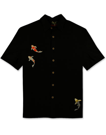 Charming Koi Embroidered Polynosic Camp Shirt by Bamboo Cay