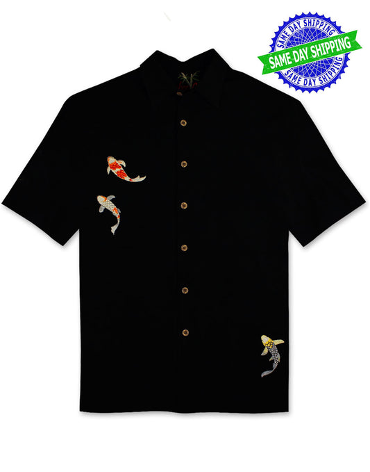 Charming Koi Embroidered Polynosic Camp Shirt by Bamboo Cay