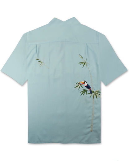 Flying Parrots Embroidered Polynosic Camp Shirt by Bamboo Cay