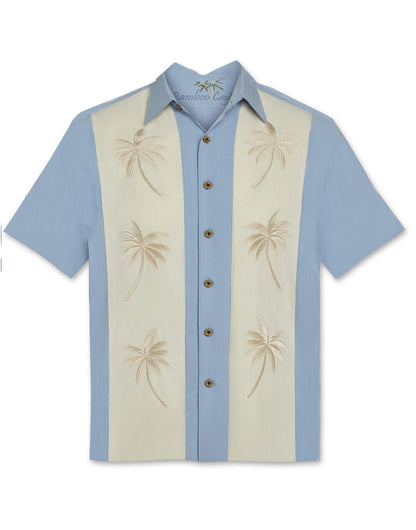 Paneled Palms Embroidered Polynosic Camp Shirt by Bamboo Cay