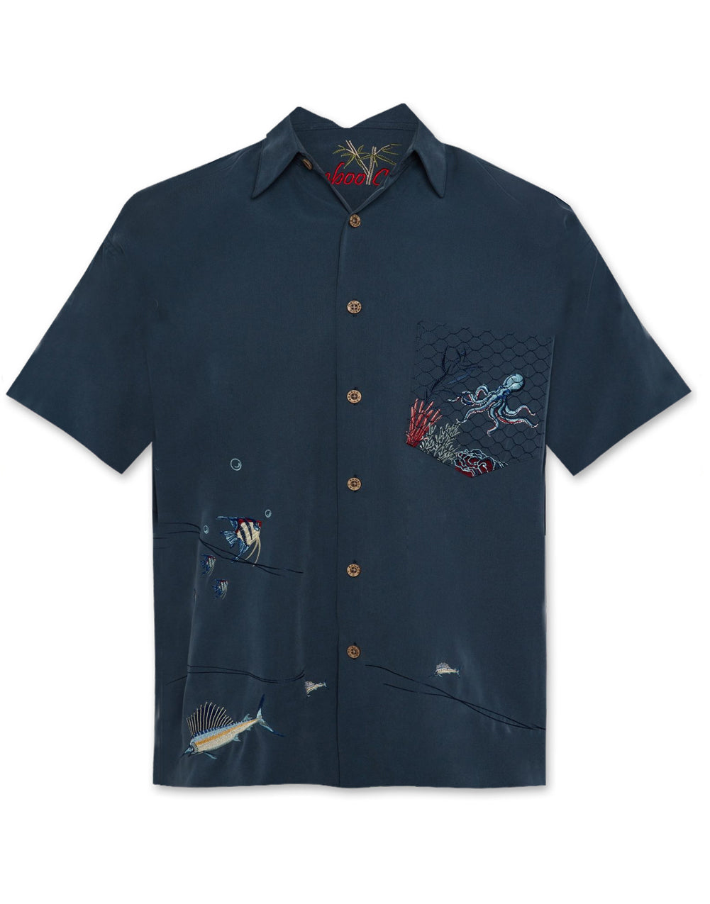 Captured Octopus Embroidered Polynosic Camp Shirt by Bamboo Cay