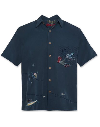 Captured Octopus Embroidered Polynosic Camp Shirt by Bamboo Cay
