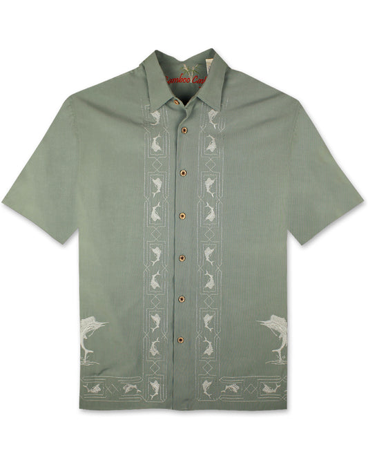 Key Largo Fish Embroidered Polynosic Camp Shirt by Bamboo Cay