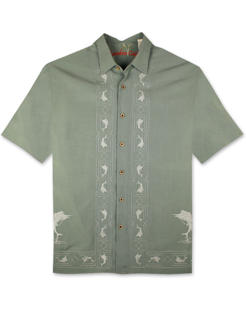 Key Largo Fish Embroidered Polynosic Camp Shirt by Bamboo Cay