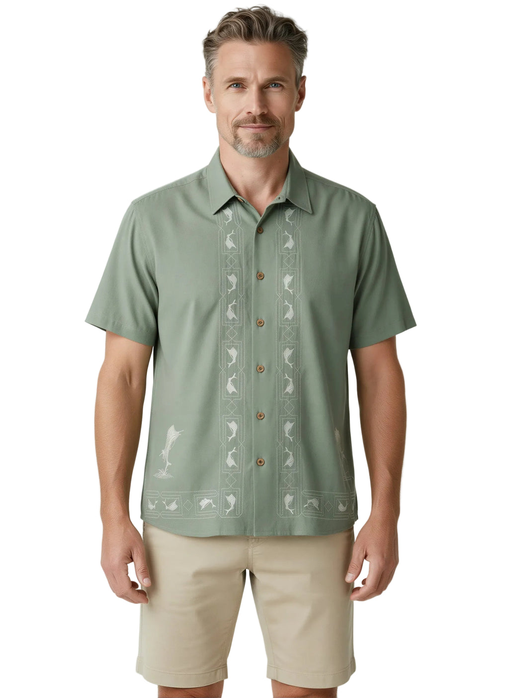 Key Largo Fish Embroidered Polynosic Camp Shirt by Bamboo Cay