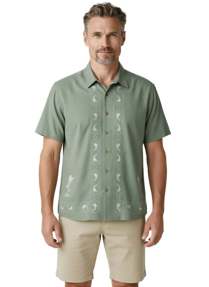 Key Largo Fish Embroidered Polynosic Camp Shirt by Bamboo Cay