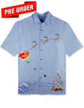 Coastal Christmas Embroidered Christmas Aloha Shirt by Bamboo Cay - New Blue
