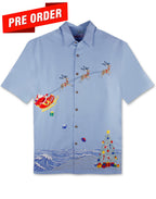 Coastal Christmas Embroidered Christmas Aloha Shirt by Bamboo Cay - New Blue