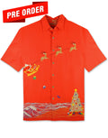 Coastal Christmas Embroidered Christmas Aloha Shirt by Bamboo Cay - Tomato
