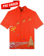 Coastal Christmas Embroidered Christmas Aloha Shirt by Bamboo Cay - Tomato