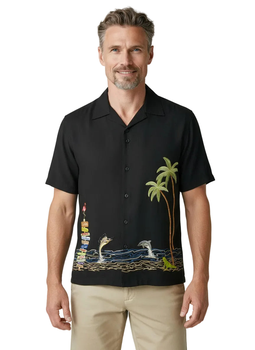 Florida Your Way Embroidered Polynosic Camp Shirt by Bamboo Cay