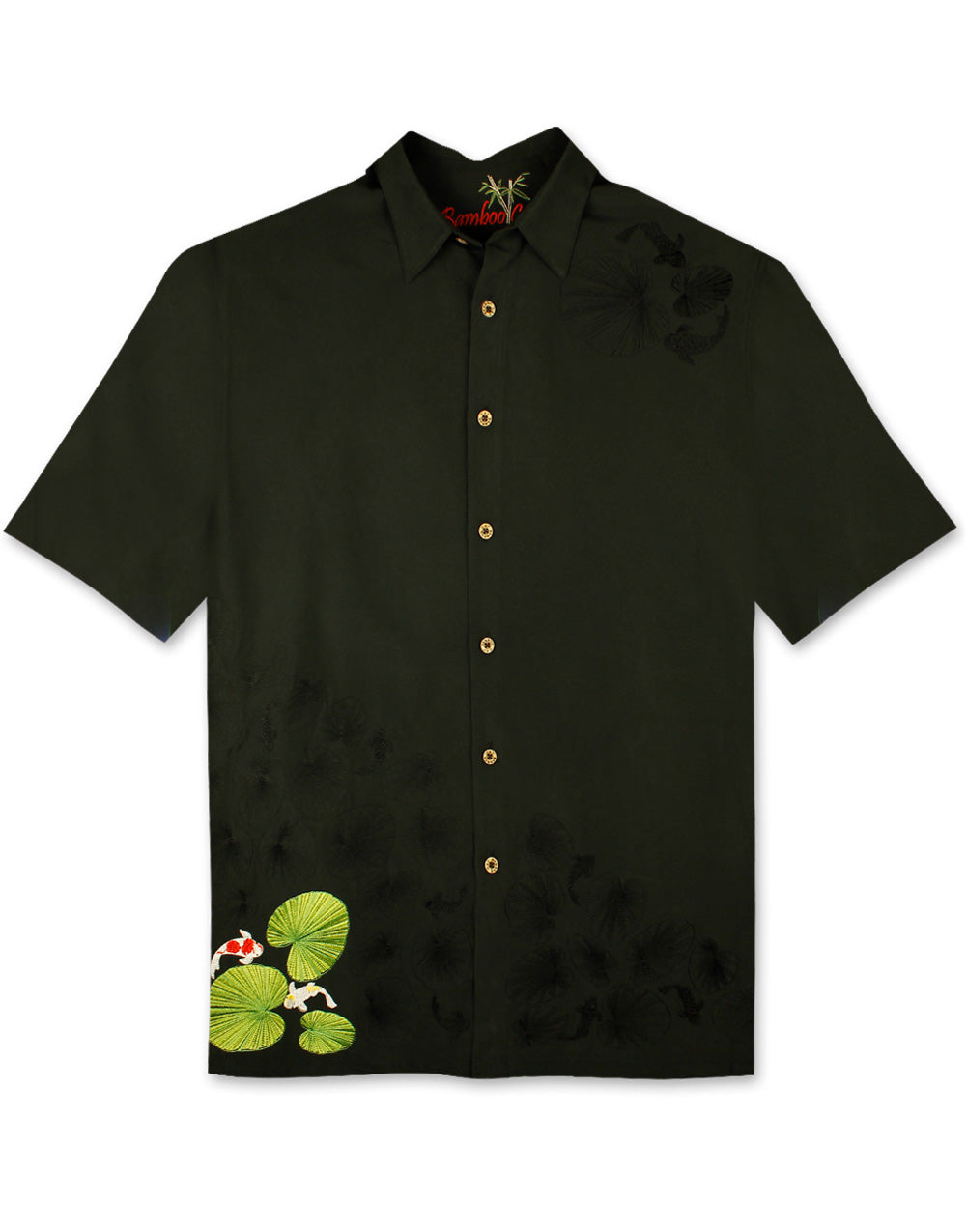 Lily Pad Koi Fish Embroidered Polynosic Camp Shirt by Bamboo Cay