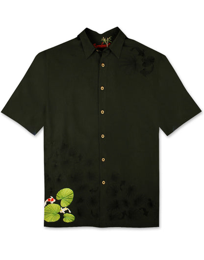 Lily Pad Koi Fish Embroidered Polynosic Camp Shirt by Bamboo Cay