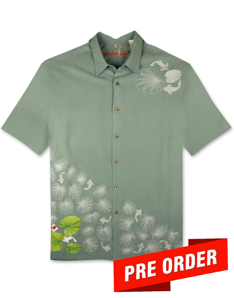 Lily Pad Koi Fish Embroidered Polynosic Camp Shirt by Bamboo Cay