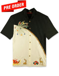 Holiday Palm Embroidered Christmas Aloha Shirt by Bamboo Cay - Black