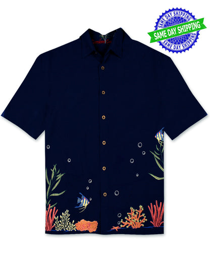 Coral Harmony Embroidered Polynosic Camp Shirt by Bamboo Cay