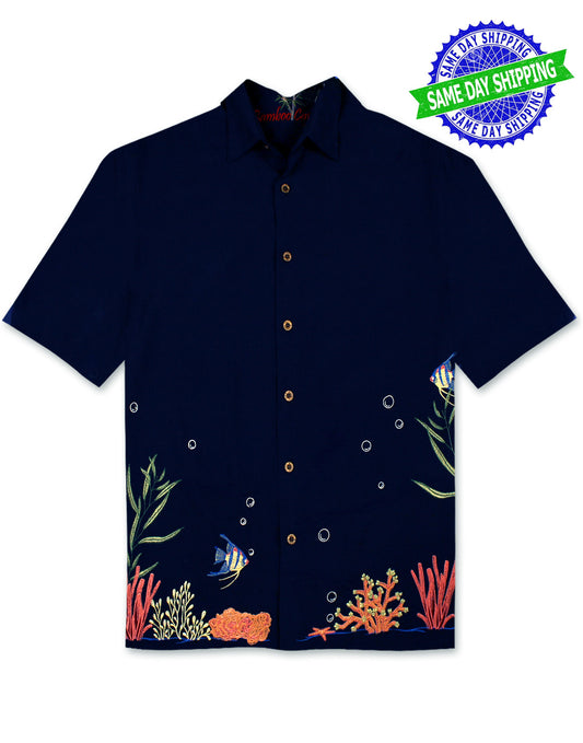 Coral Harmony Embroidered Polynosic Camp Shirt by Bamboo Cay