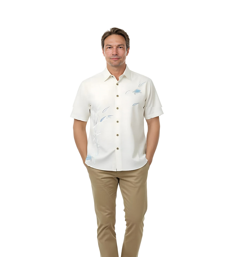 Turtles On The Loose Embroidered Camp Shirt by Bamboo Cay