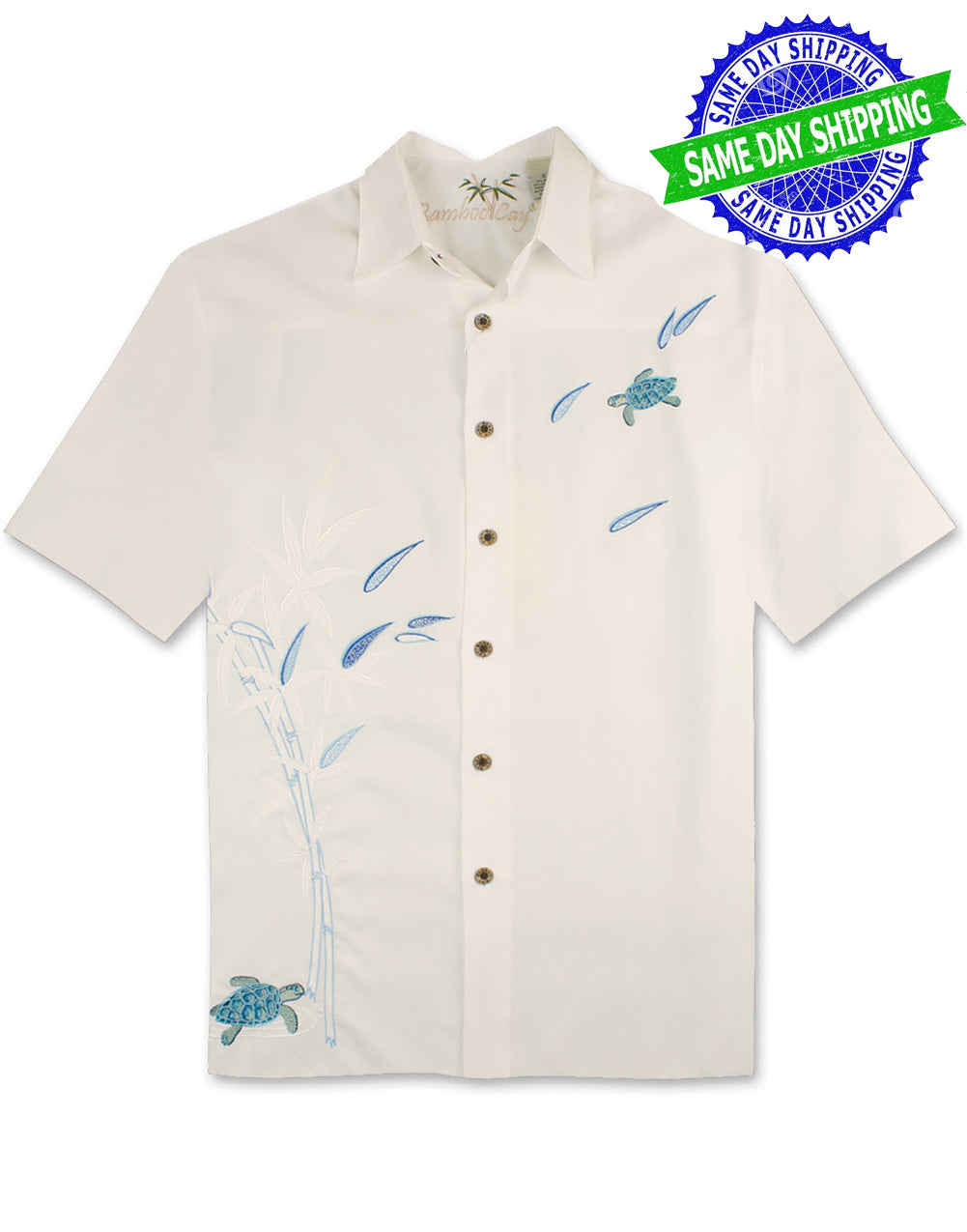 Turtles On The Loose Embroidered Camp Shirt by Bamboo Cay