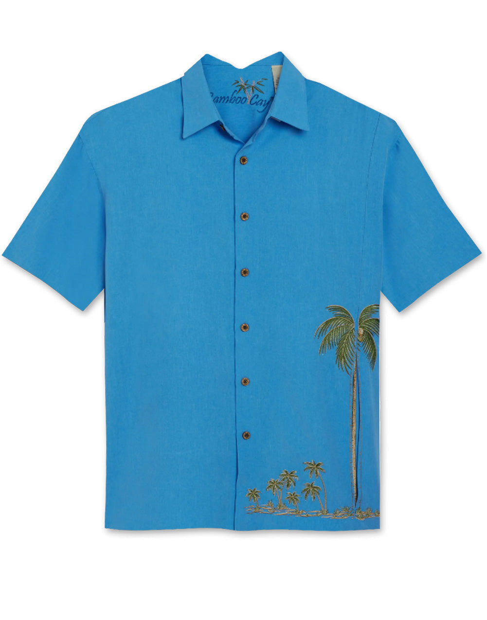 Front Elevated Palm Embroidered Polynosic Camp Shirt by Bamboo Cay