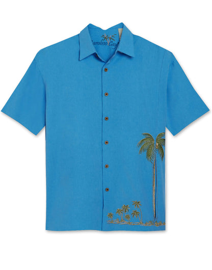 Front Elevated Palm Embroidered Polynosic Camp Shirt by Bamboo Cay