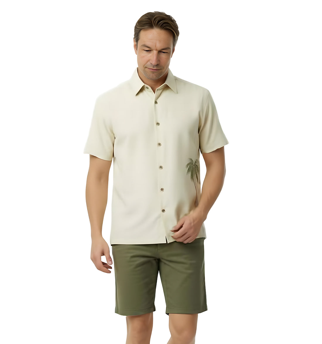 Front Elevated Palm Embroidered Polynosic Camp Shirt by Bamboo Cay