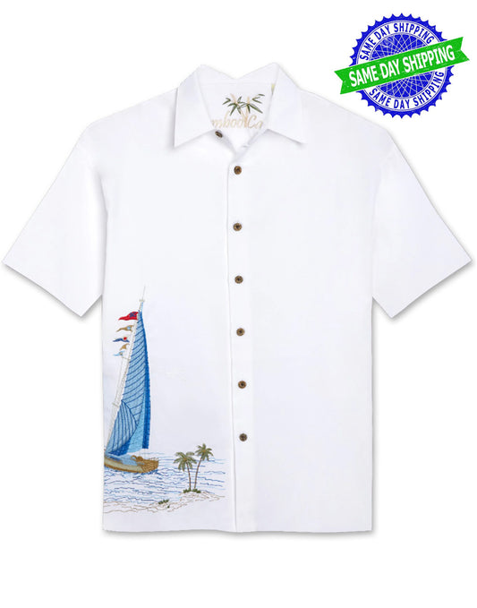 Sailing the Good Life Embroidered Polynosic Camp Shirt by Bamboo Cay