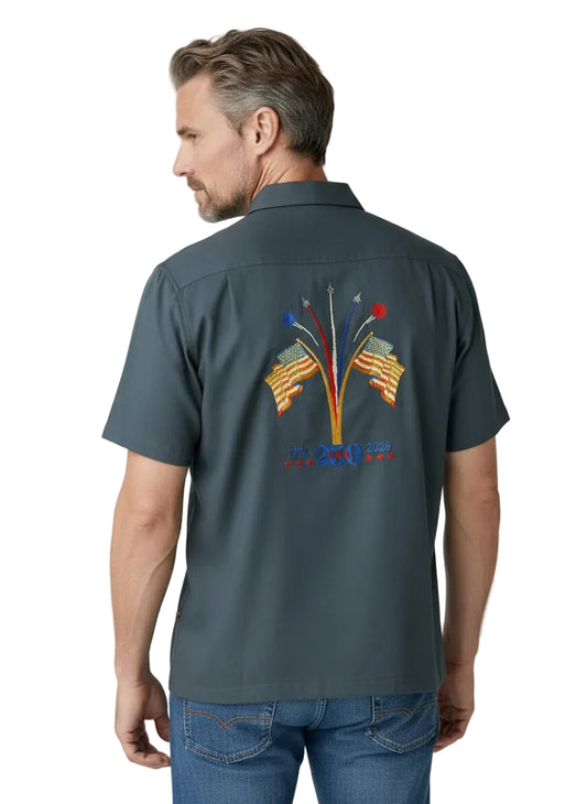 We The People Embroidered Polynosic Camp Shirt by Bamboo Cay