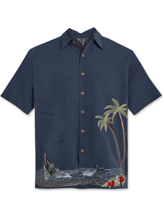 Whale Freedom Embroidered Polynosic Camp Shirt by Bamboo Cay