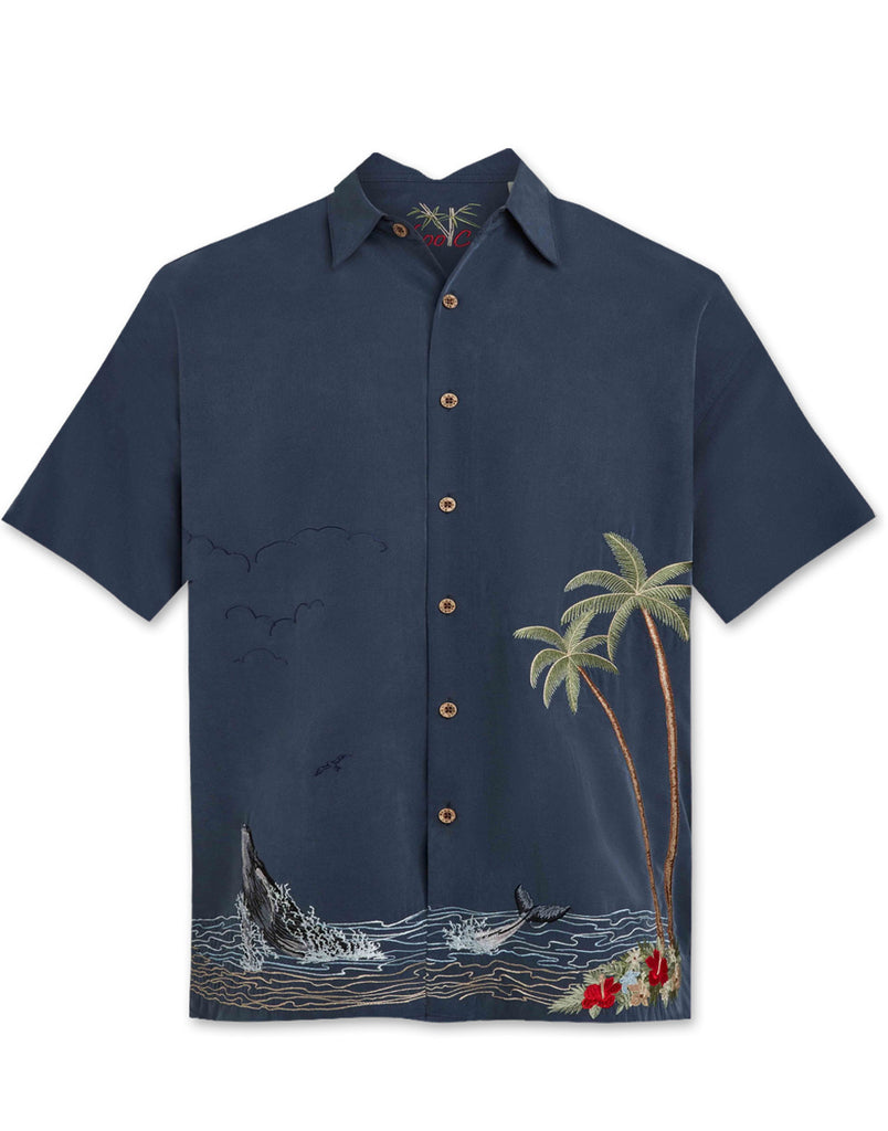 Whale Freedom Embroidered Polynosic Camp Shirt by Bamboo Cay