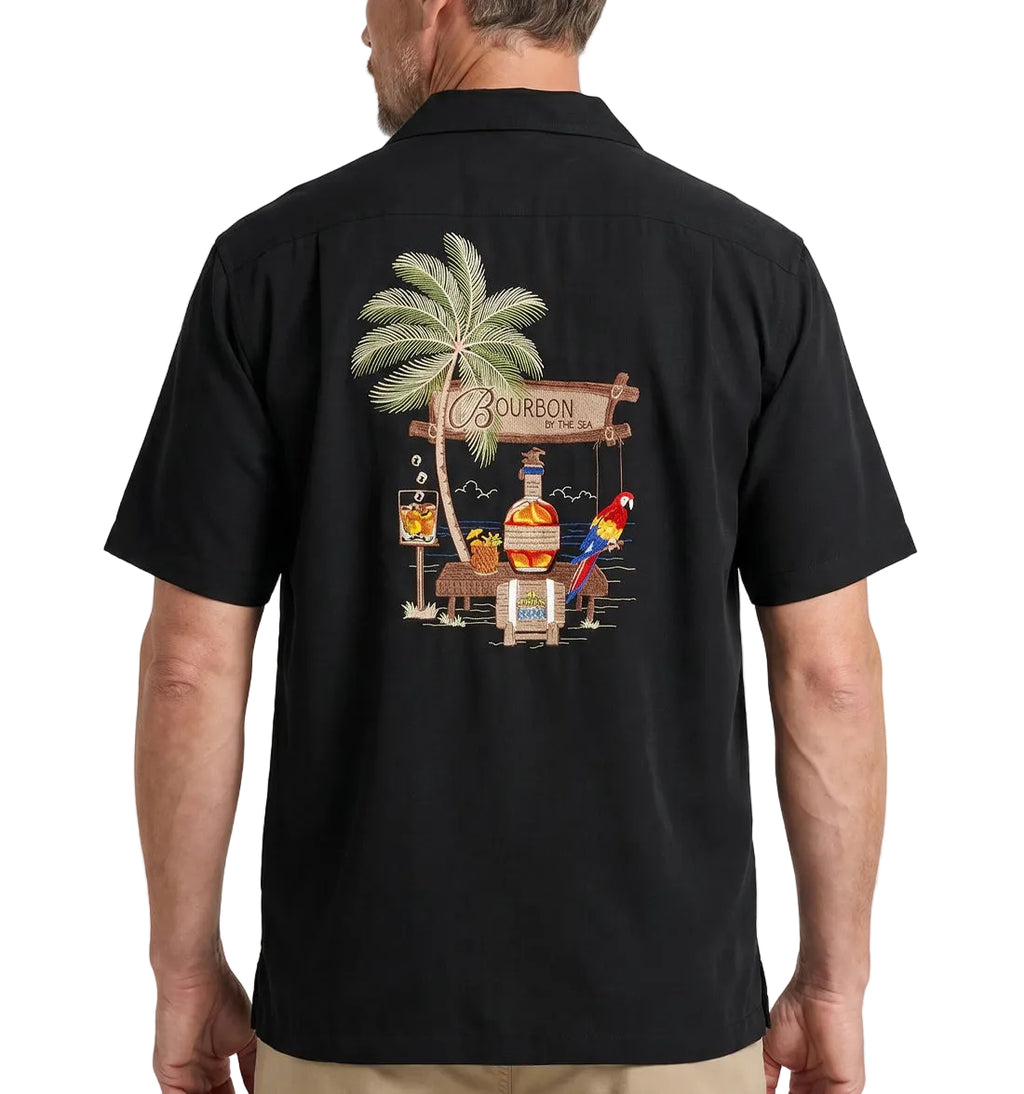 Bourbon by the Sea Embroidered Polynosic Camp Shirt by Bamboo Cay