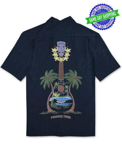 Ukulele Island Embroidered Polynosic Camp Shirt by Bamboo Cay