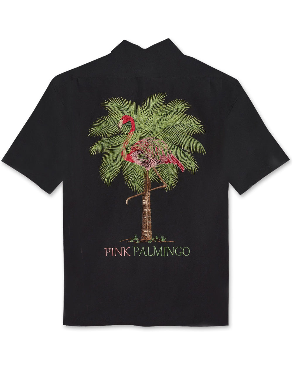 Pink Palmingo Embroidered Polynosic Camp Shirt by Bamboo Cay