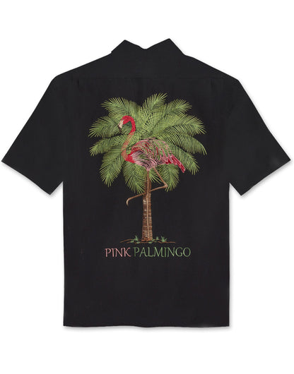Pink Palmingo Embroidered Polynosic Camp Shirt by Bamboo Cay