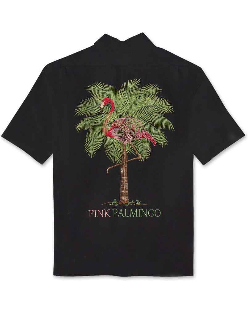 Pink Palmingo Embroidered Polynosic Camp Shirt by Bamboo Cay