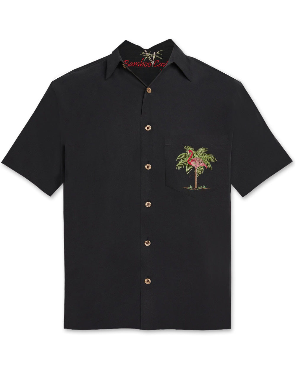 Pink Palmingo Embroidered Polynosic Camp Shirt by Bamboo Cay