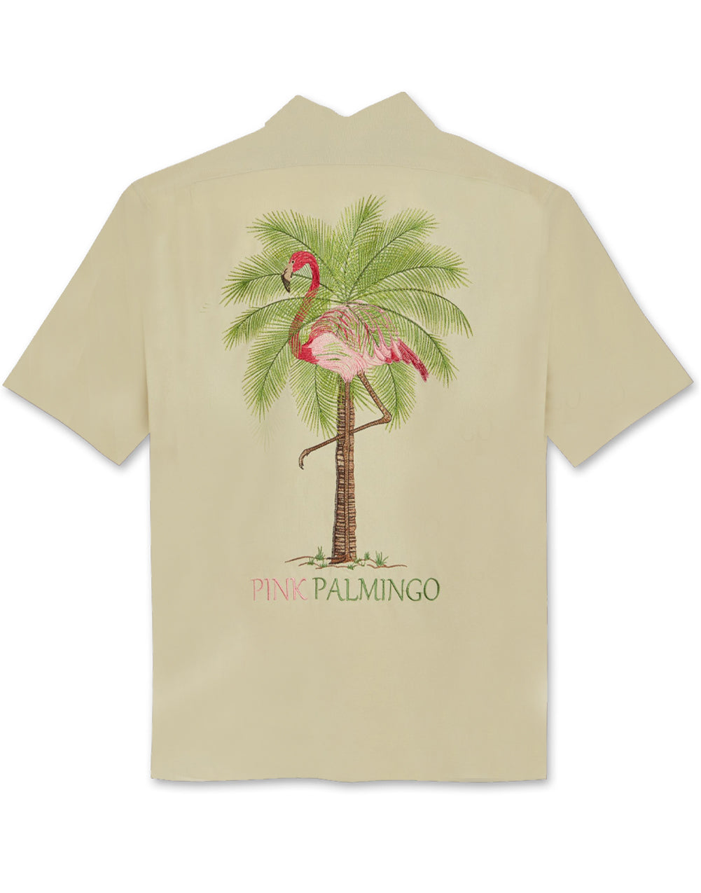 Pink Palmingo Embroidered Polynosic Camp Shirt by Bamboo Cay