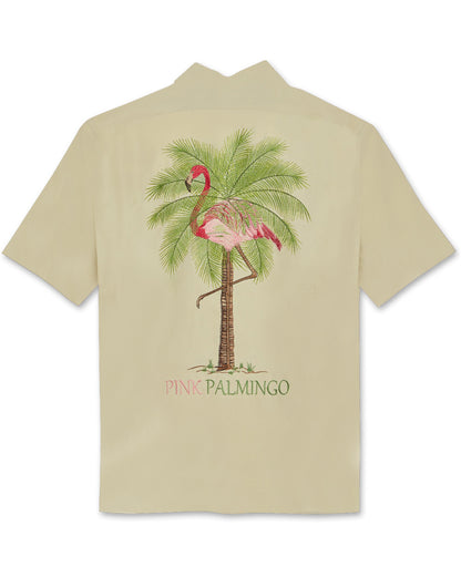 Pink Palmingo Embroidered Polynosic Camp Shirt by Bamboo Cay