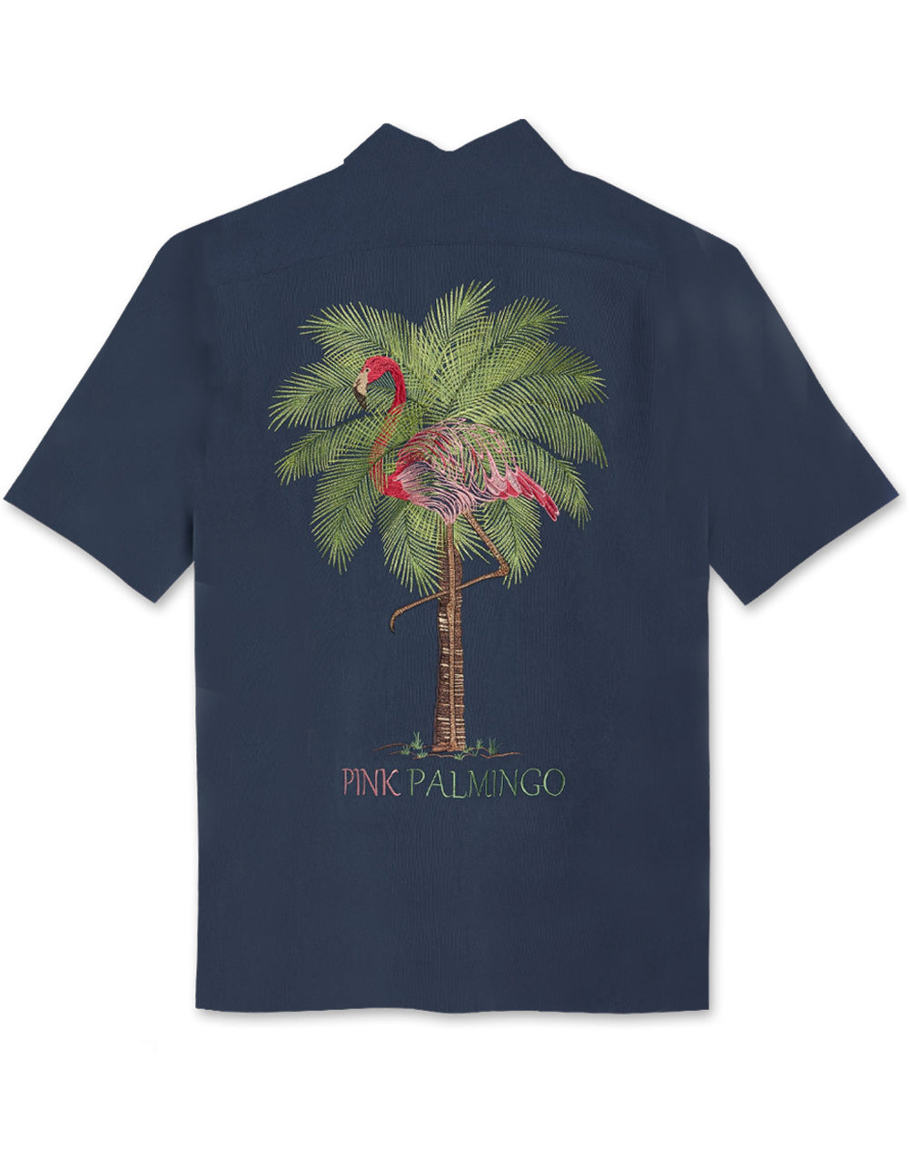Pink Palmingo Embroidered Polynosic Camp Shirt by Bamboo Cay