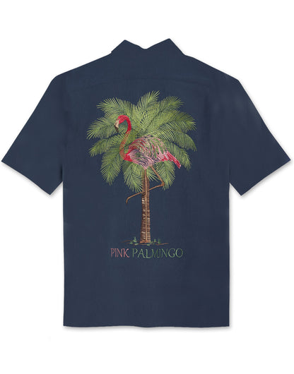 Pink Palmingo Embroidered Polynosic Camp Shirt by Bamboo Cay