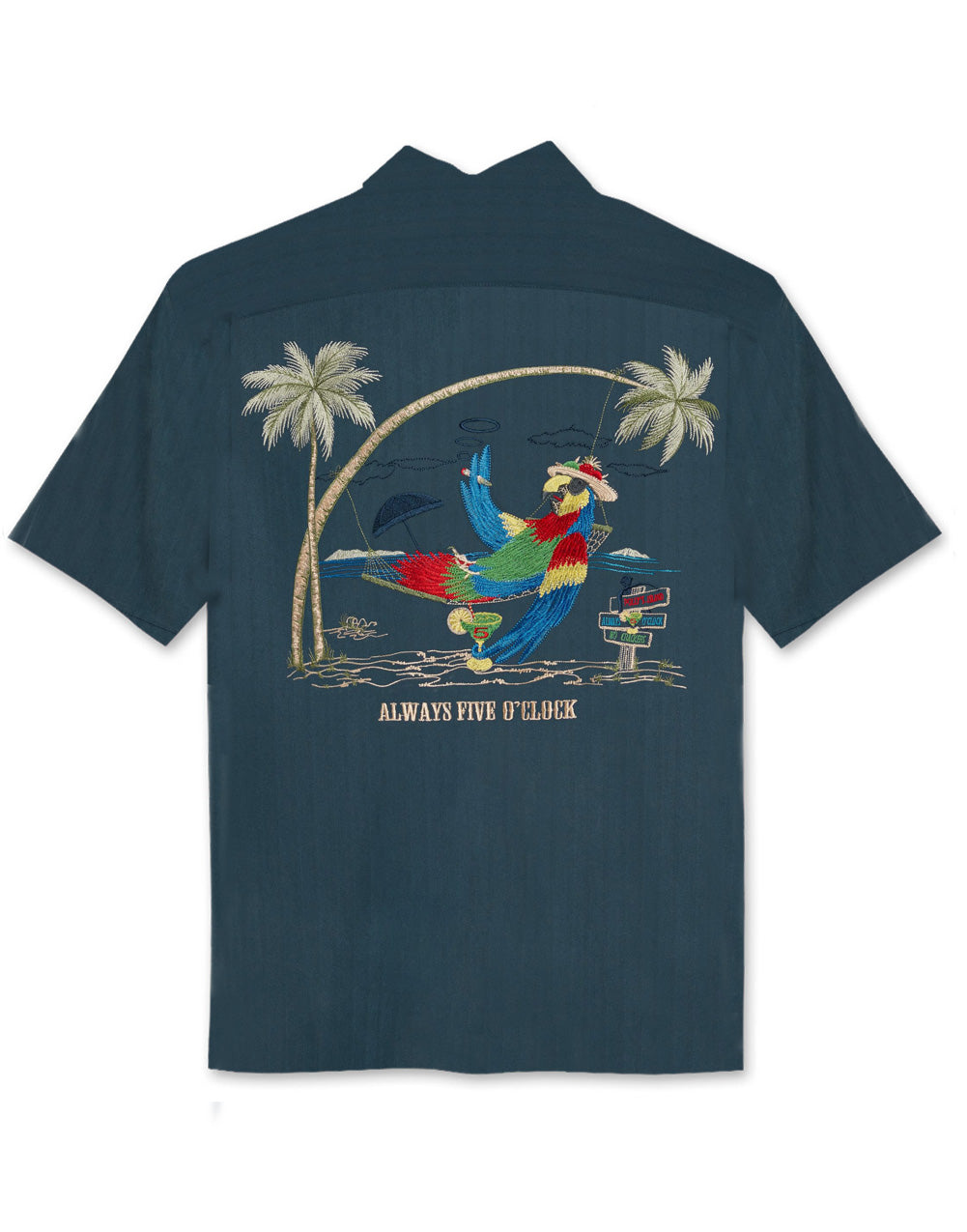 Always Five O'Clock Embroidered Camp Shirt by Bamboo Cay
