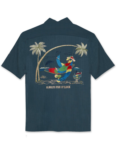 Always Five O'Clock Embroidered Camp Shirt by Bamboo Cay