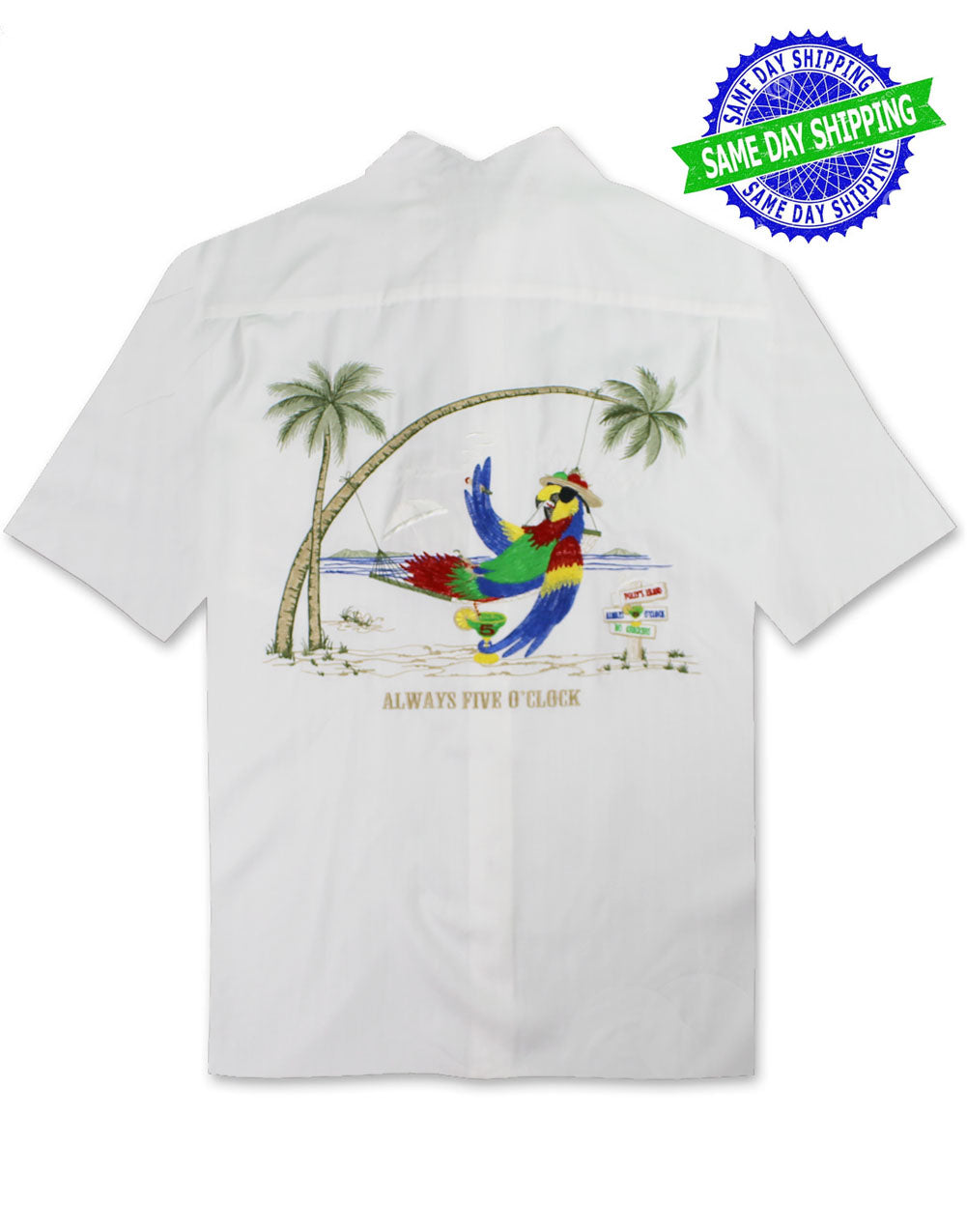 Always Five O'Clock Embroidered Camp Shirt by Bamboo Cay