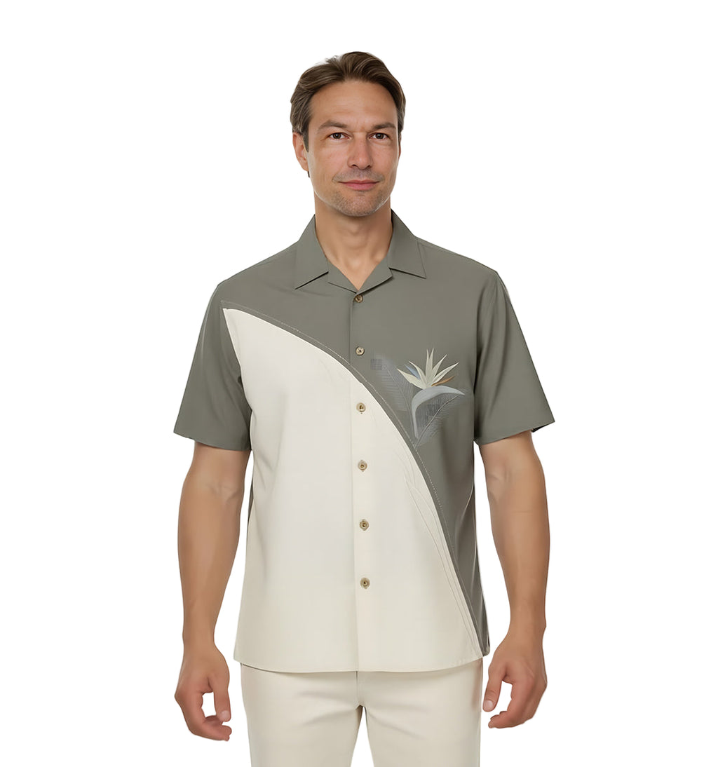 Crescent BOP  Embroidered Polynosic Camp Shirt by Bamboo Cay